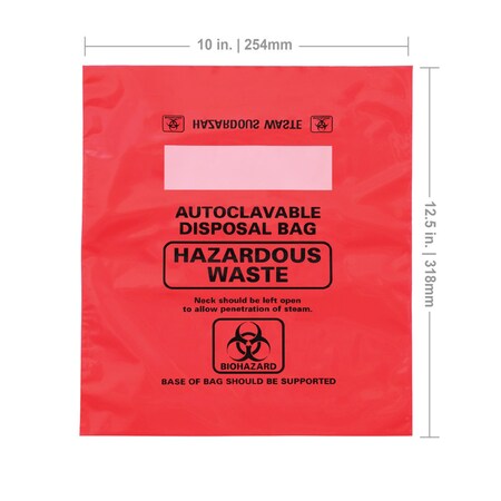 Mtc Bio Red Biohazard Bags, Autoclavable, 10x12.5 inches, 2.25 mil thick, 100 per case, 100PK 248531