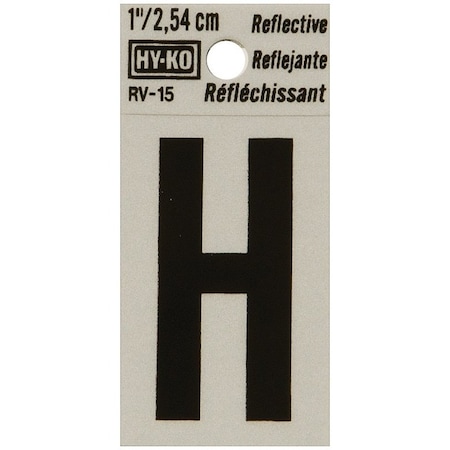 Hy-Ko Reflective Letter, Character: H, 1 in H Character, Black Character, Silver Background, Vinyl RV-15/H