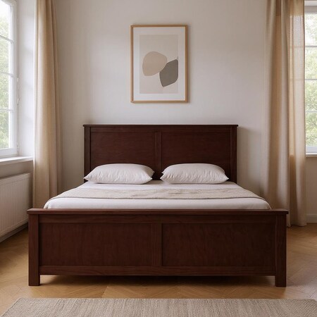 Homeroots Espresso Inlaid Panels Solid Wood King Bed Frame 523667