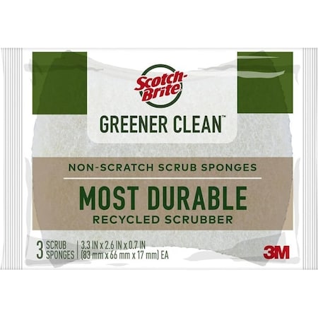 Scotch-Brite Greener Clean Series Non-Scratch Scrubber, Cellulose Abrasive, 83 mm L, 66 mm W, Brown, 3PK 97033-UG
