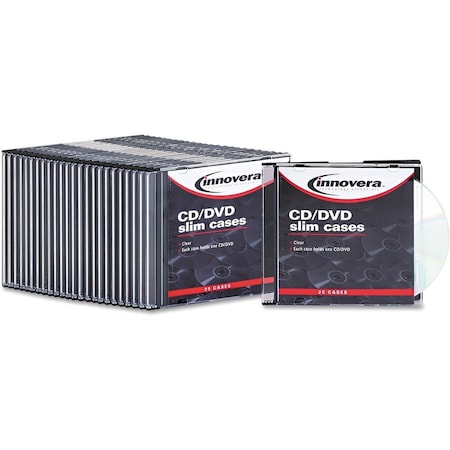 Innovera CD/DVD Slim Jewel Cases, Clear/Black, PK25 IVR85825