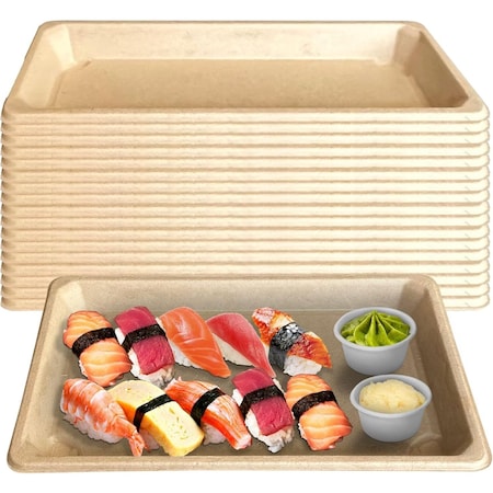 Ecoquality 0.8L Compostable Natural Sugarcane Bagasse No Lid Small Take Out Sushi Serving Tray, 25PK EQ08LSUSHINL-25