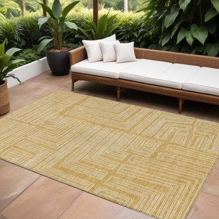Homeroots 9' X 12' Gold And Ivory Geometric Washable Indoor Outdoor Area Rug 600826