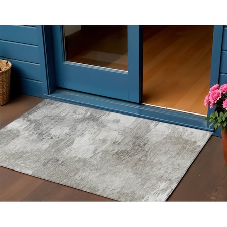 Homeroots 3' X 5' Beige Tan And Gray Abstract Washable Indoor Outdoor Area Rug 577751