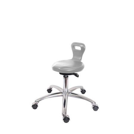 Blue Ridge Ergonomics Polyurethane Serpent Sit-Stand Stool Chrome - Desk Height with Chrome Casters in Gray Polyurethane PSPDHSO-CR-CC-GRY