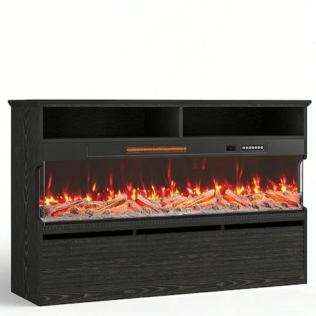Homeroots 53in Black Wood Fireplace Entertainment Center With Fireplace 723793