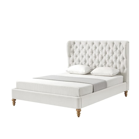 Homeroots Cream Solid Wood Twin Tufted Upholstered Linen Bed 544880