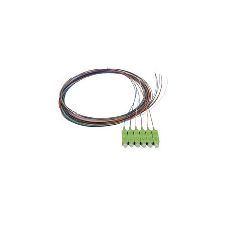 Cable Wholesale 6 Strand Fiber Pigtail, 9/125 Singlemode(Green Boot), SC/APC, 3 meter 15F1-00206