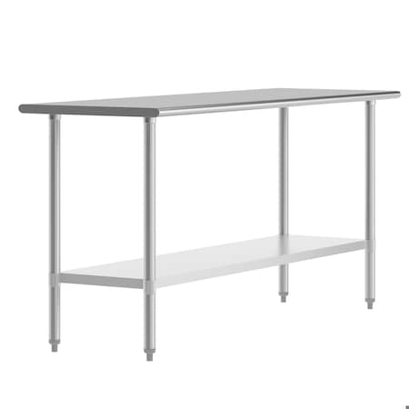 Flash Furniture Reese 24x72 Portable Work Table, Stainless Steel Top Shelf and Adjstbl Glvnzd Steel Undershelf NH-WT-2472-GG