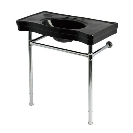 Kingston Brass 36" Ceramic Console Sink with Stainless Steel Legs, 8-Inch, 3-Hole, Black/Polished Chrome KVPB36198K81