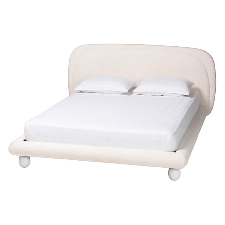 Baxton Studio Eladio Modern Luxe Ivory Boucle Fabric Queen Size Bed 250-13650-ZORO