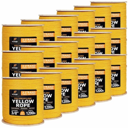 Xpose Safety 3/8in x 1200 ft Twisted Polypropylene Rope, Yellow, 18PK YPR38-1200-18-X
