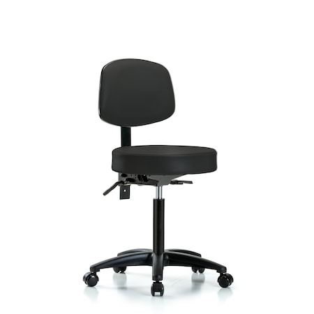 Blue Ridge Ergonomics Bench Stool, Med, Vinyl, Bk, Casters, BLK BR-VMBST-RG-T0-NF-RC-8540