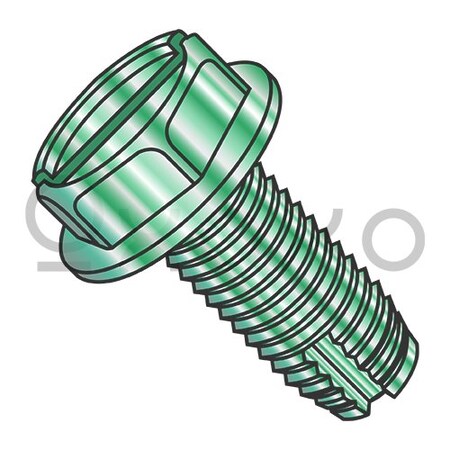 Oxoxo 8-32X3/8 Slot Indent Hex Washer Thread Cutting Scr. Type 1 Fully Threaded Zinc Bake Green, 10000PK 438511