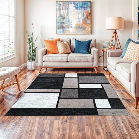 World Rug Gallery Contemporary Modern Boxes Design Soft Area Rug 6 ft 6 in x 6 ft 6 in Square Gray 106GRAY6SQ