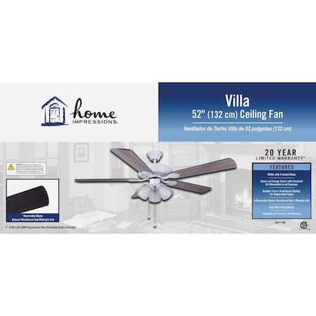 Home Impressions Villa 52'' White Ceiling Fan with Light Kit CF52VIL5WH-B