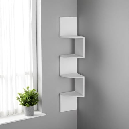 Homeroots 52" White Wood Wall Mounted Corner Shelf 546428
