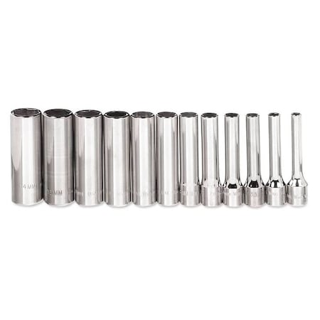 Williams Deep Socket Set, 1/4" D, 6Pt 12pcs.s, JHWMSMD12HRC JHWMSMD12HRC