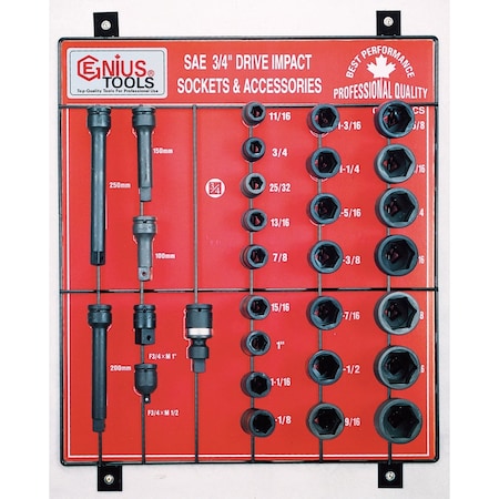 Genius Tools 30PC 3/4in Dr. Impact Sockets Display Board CM-630ACS