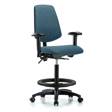 Blue Ridge Ergonomics Fab Hi Bench Chair, Med, Bk, BF, Cast, Blu, 6-Way Adjustable, 26" to 35-1/2" Height, Blue BR-FHBCH-MB-RG-T0-A1-BF-RC-F43
