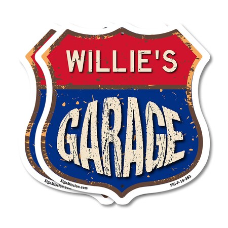 Signmission Willie's Garage, 18 inch X 18 inch, Plastic Sign, 2PK SHI-P-2PACK-18-383-WILLIE