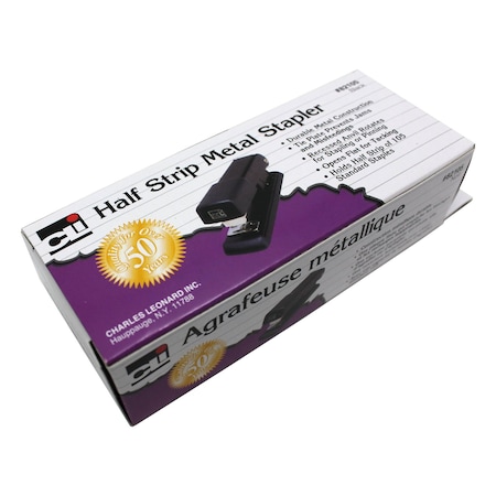Charles Leonard Half Strip Metal Stapler, Non-Skid Base, Black 82105