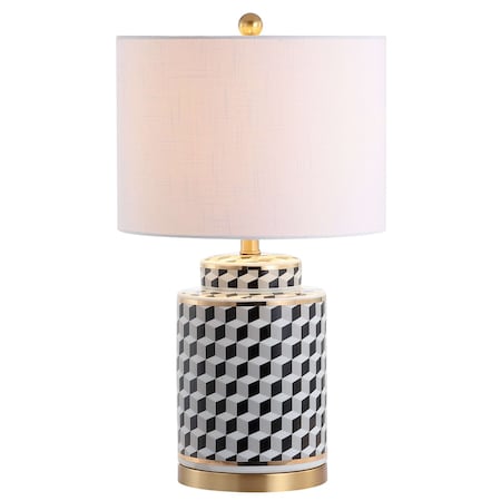 Jonathan Y Ellie 24.5" Tumbling Block Ceramic/Metal LED Table Lamp, Black/White JYL3048A