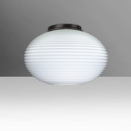 Besa Lighting Besa Pape 12 Ceiling, Black Finish, Opal Ribbed 1x100W E26 Base 491307C-BK