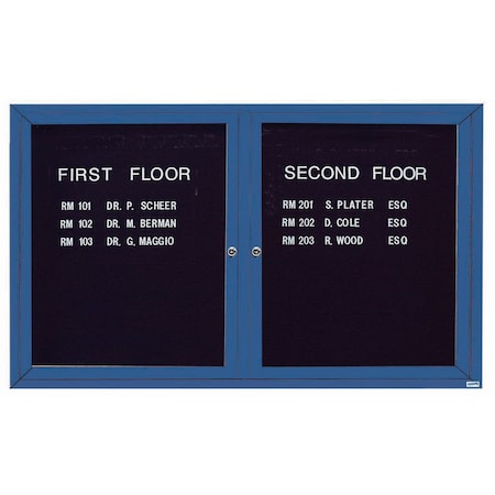 Aarco Outdoor Enclosed Directory w/ Al Frame, Powder Coated Blue, Letter Panel is Black Vinyl, 36''Hx60''W OADC3660B