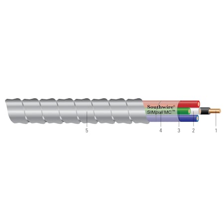 Southwire Metal Clad Building Cable, MC, 12 AWG, 2C with Ground C, Silver, Aluminum, Solid, 600V AC, 250 ft 13791201