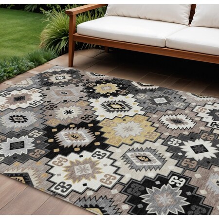 Homeroots 8' X 10' Black Wheat And Gray Southwestern Washable Indoor Outdoor Area Rug 632254