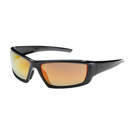 Bouton Optical Full Frame Safety Glasses w/Black Frame, Red Mirror Plus Lens, Anti-Scratch/Anti-Reflective Coating 250-47-0004