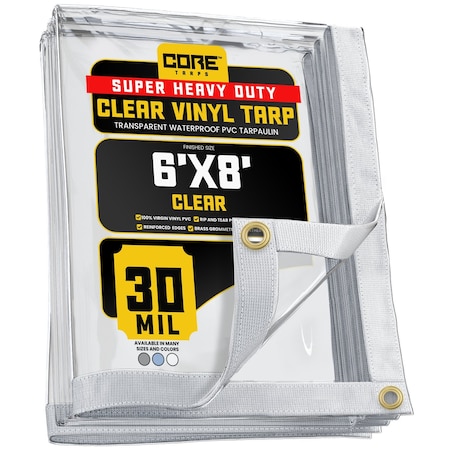 Core Tarps Tarp, 6 ft x 8 ft, 30 Mil, Clear, Polyethylene, UV Resistant CT-201-6X8