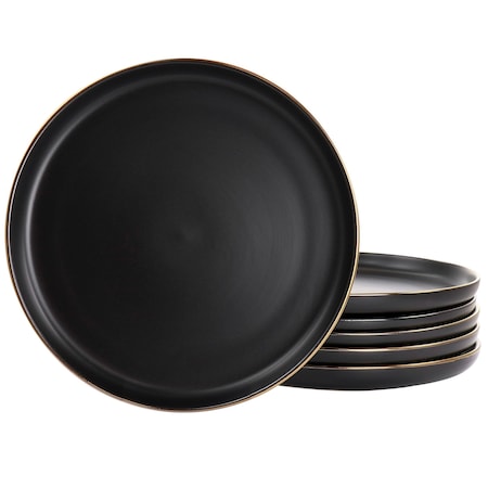 Elama Paul 6 Piece Stoneware Dinner Plate Set in Matte Black with Gold Rim ELM-PAUL6D