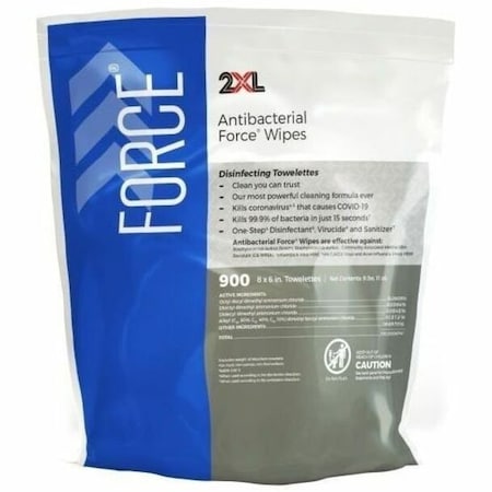 2Xl Antibacterial Force Wipes, Bag, Unscented, White, 4 PK 2XL401