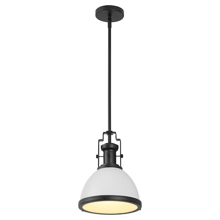 Jonathan Y Homer 10" 1-Light Modern Industrial Metal LED Dome Pendant, White/Matte Black JYL9535E
