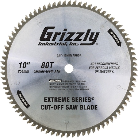Grizzly 10" x 5/8" 80t ATB Cut-Off Saw Blade T26699