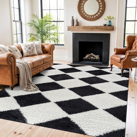 World Rug Gallery Diamond Pattern Shag Area Rug 7 ft 10 in x 10 ft Anthracite WR123ANTHRACITE8X10