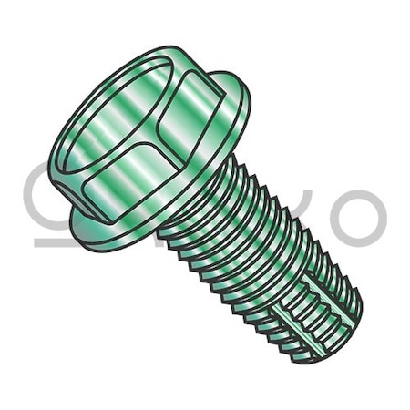 Oxoxo 10-32X3/8 Unslot Ind Hex Wash Grounding Thread Cutting Screw Type F, F/T Zinc Bake Green, 6000PK 331193