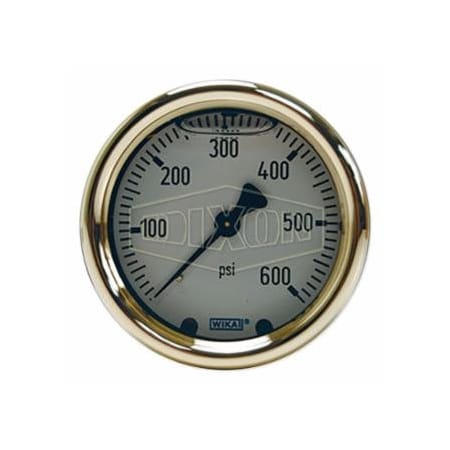 Dixon Valve Brass Liquid Filled Gauges, 0 to 400 psi, 1/4 in NPT(M), Center Back Mount 238-GLBRC400