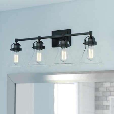 Vaxcel Mason 4 Light Farmhouse Black Bathroom Vanity Fixture Clear Glass W0413