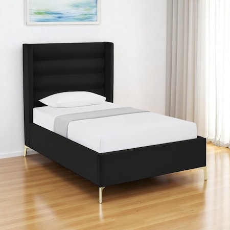 Homeroots Black Velvet Upholstered Full Bed Frame 544927