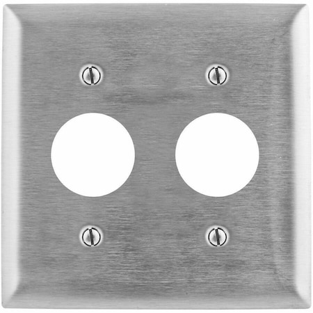 Hubbell Wiring Device-Kellems Wallplates and Boxes, Metallic Plates, 2- Gang, 1) 1.40" Opening, Standard Size, Stainless Steel SS72