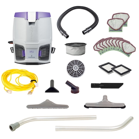 Proteam GoFit 3, 3 qt. Backpack Vacuum w/ Straight Hose Cuffs and Restaurant Tool Kit 107726