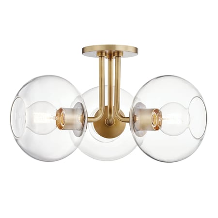 Mitzi Margot 3 Light Semi Flush 7 In. Aged Brass H270603-AGB