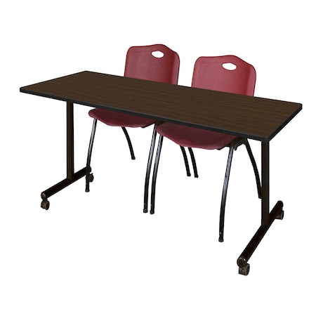 Regency Kobe Mobile T-Base Training Table W/ 2 M Stack Chairs, 72 in W, 24 in L, Neo Walnut MKTRCC7224NW47BY