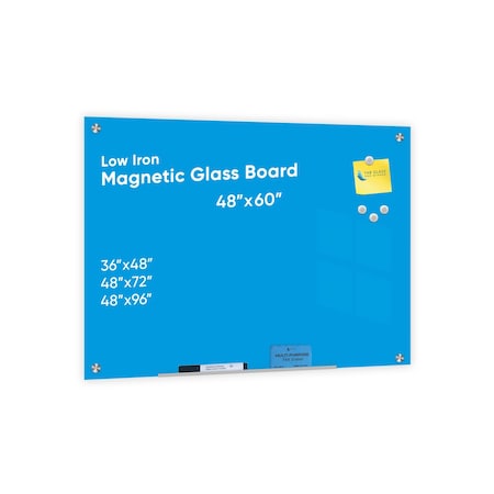 Fab Glass And Mirror Blue Surface Dry Erase Glass Board, Frameless Magnetic Glass Board for Wall (48in x 60in) with Ma MB48x60-SB606