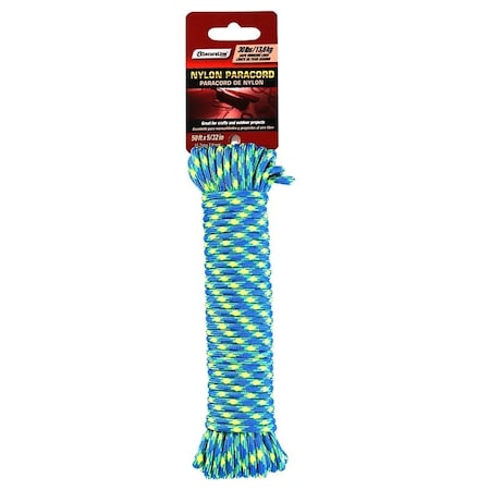 Lehigh NPC1503250BG Paracord, 5/32 in Dia, 50 ft L, 30 lb Working Load, Nylon, Blue/Yellow 79-555