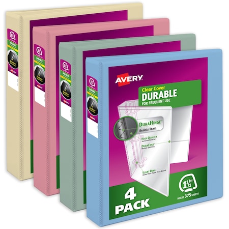 Avery Assorted View Binder, Pastel Colors, PK4 05634