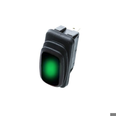 Switch Components IP65 Mid-Size Rocker, 3P SPST OFF-ON, Green Bulb RE2-1A-DC-1-GL